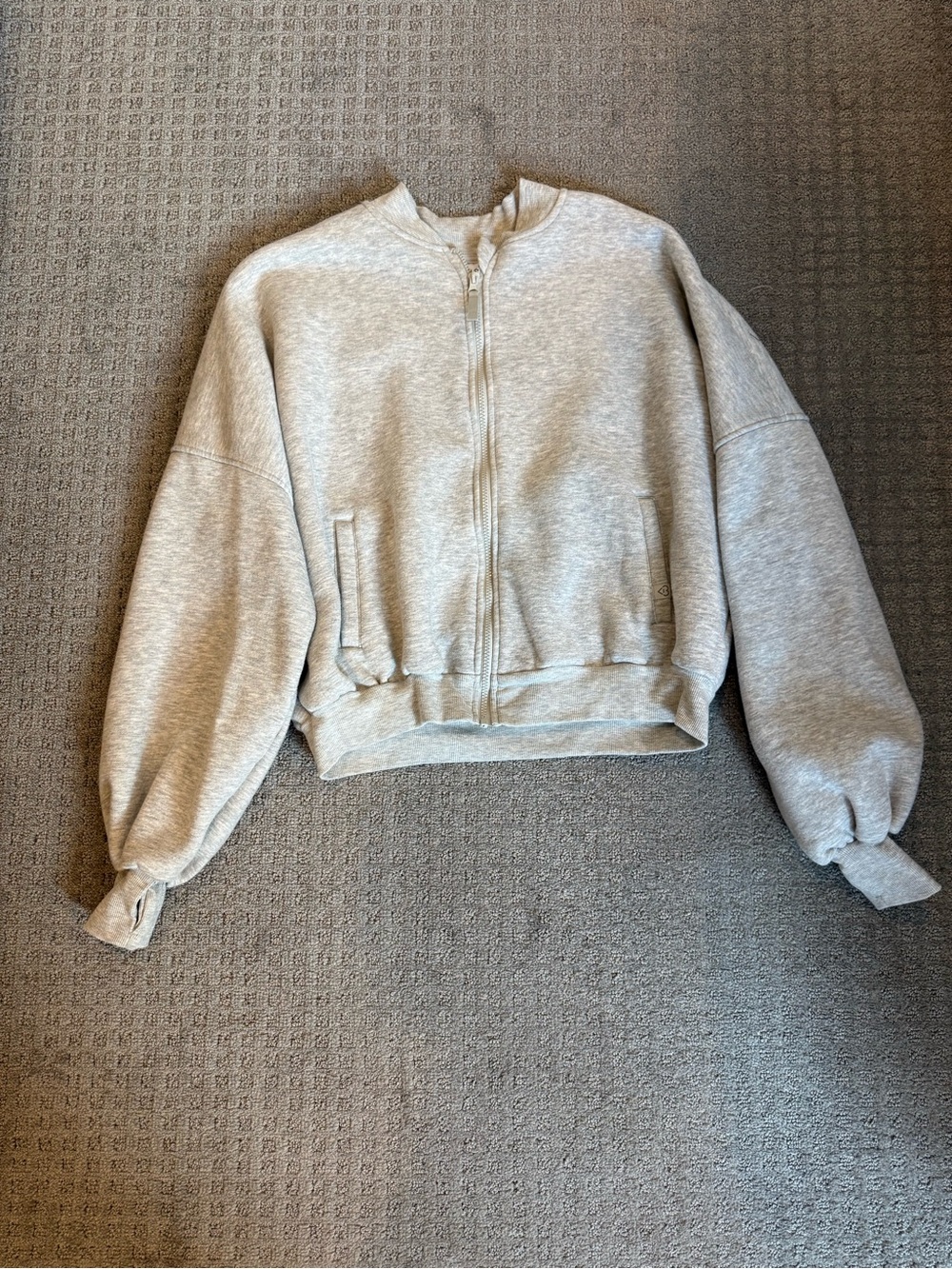 Light Gray Cropped Zip-Up Sweatshirt Hoodie